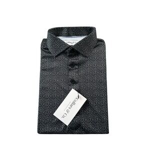 Collars & Co. Black White AOP Dress Collar Men's Polo Shirt Size Small NWT